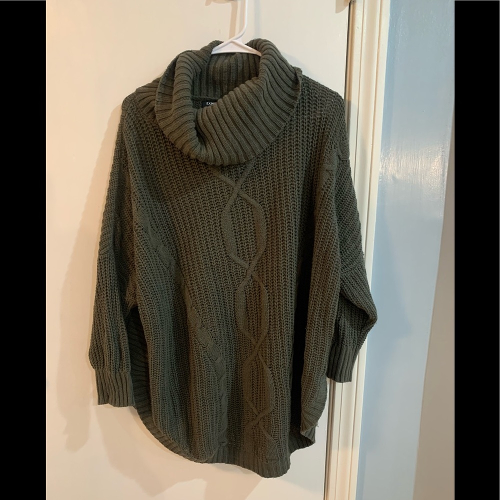 Womens olive green tunic turtleneck poncho sweater